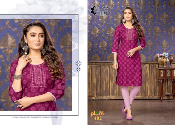 Kinti Plum 4 Rayon Slub Print Embroidery Kurti Collection